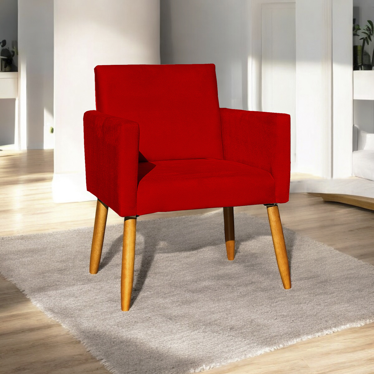 Poltrona Decorativa Confortável Para Sala Recepção Consultório Cadeira Nina Suede Vermelho