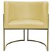 Poltrona Decorativa Luna Para Sala de Estar Escritório Recepção Suede Amarelo Base de Ferro Champagne