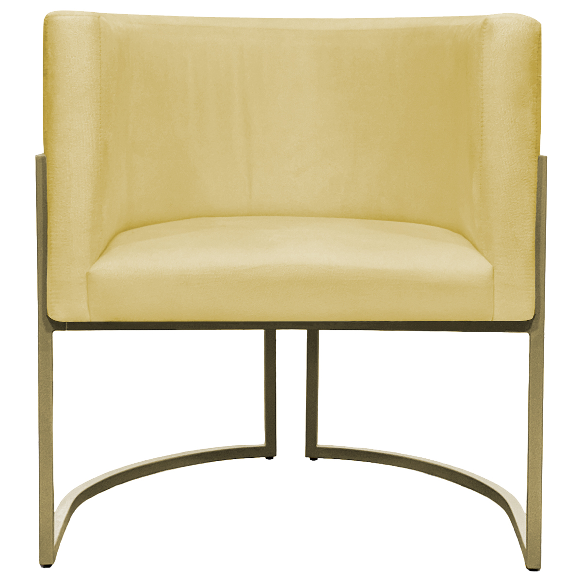 Poltrona Decorativa Luna Para Sala de Estar Escritório Recepção Suede Amarelo Base de Ferro Champagne