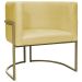 Poltrona Decorativa Luna Para Sala de Estar Escritório Recepção Suede Amarelo Base de Ferro Champagne