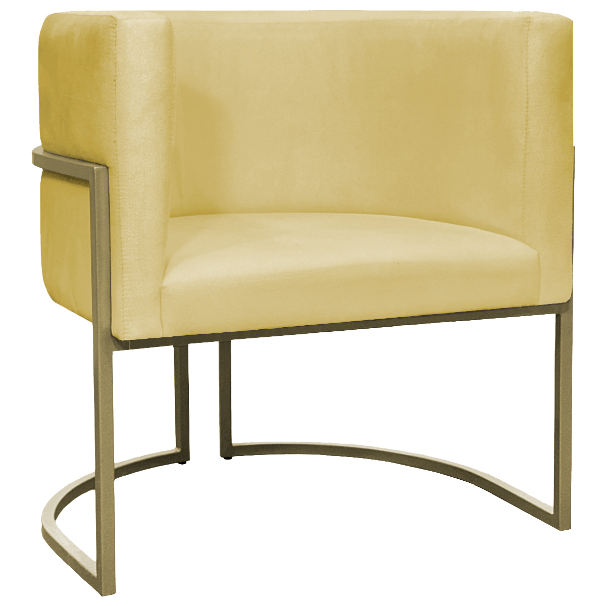 Poltrona Decorativa Luna Para Sala de Estar Escritório Recepção Suede Amarelo Base de Ferro Champagne