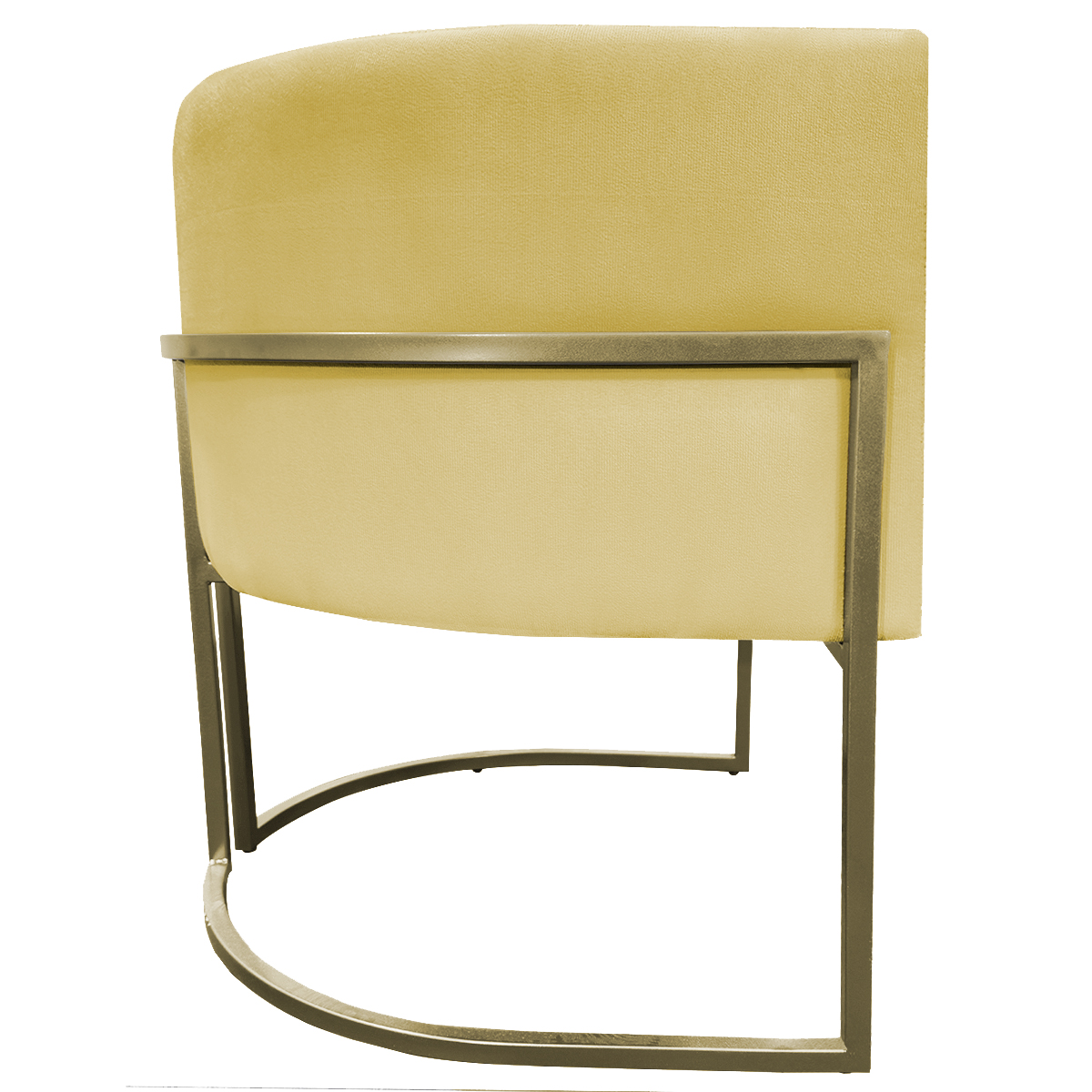 Poltrona Decorativa Luna Para Sala de Estar Escritório Recepção Suede Amarelo Base de Ferro Champagne