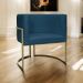 Poltrona Decorativa Luna Para Sala de Estar Escritório Recepção Suede Azul Marinho Base de Ferro Champagne