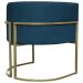 Poltrona Decorativa Luna Para Sala de Estar Escritório Recepção Suede Azul Marinho Base de Ferro Champagne