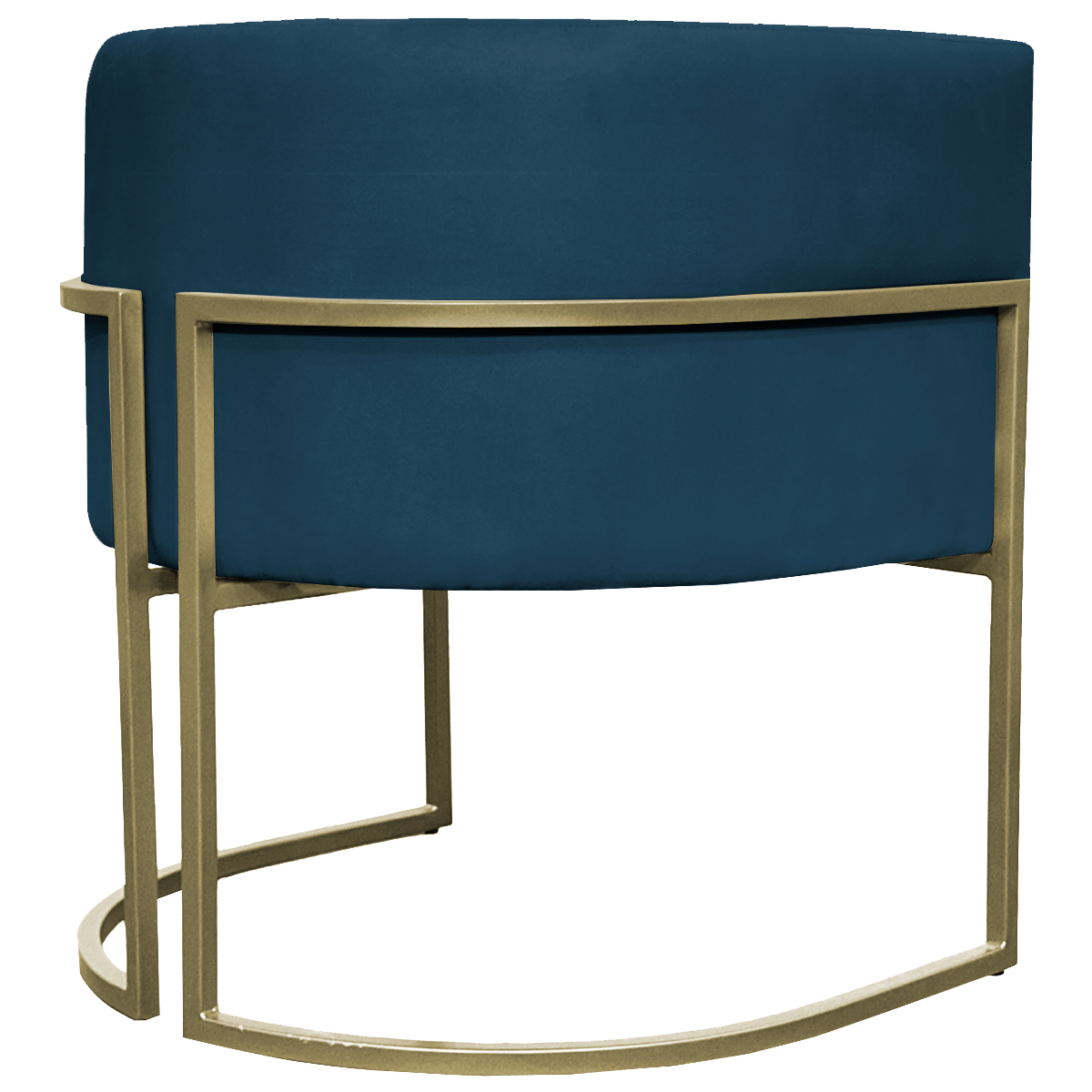 Poltrona Decorativa Luna Para Sala de Estar Escritório Recepção Suede Azul Marinho Base de Ferro Champagne