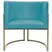 Poltrona Decorativa Luna Para Sala de Estar Escritório Recepção Suede Azul Turquesa Base de Ferro Champagne