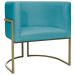 Poltrona Decorativa Luna Para Sala de Estar Escritório Recepção Suede Azul Turquesa Base de Ferro Champagne