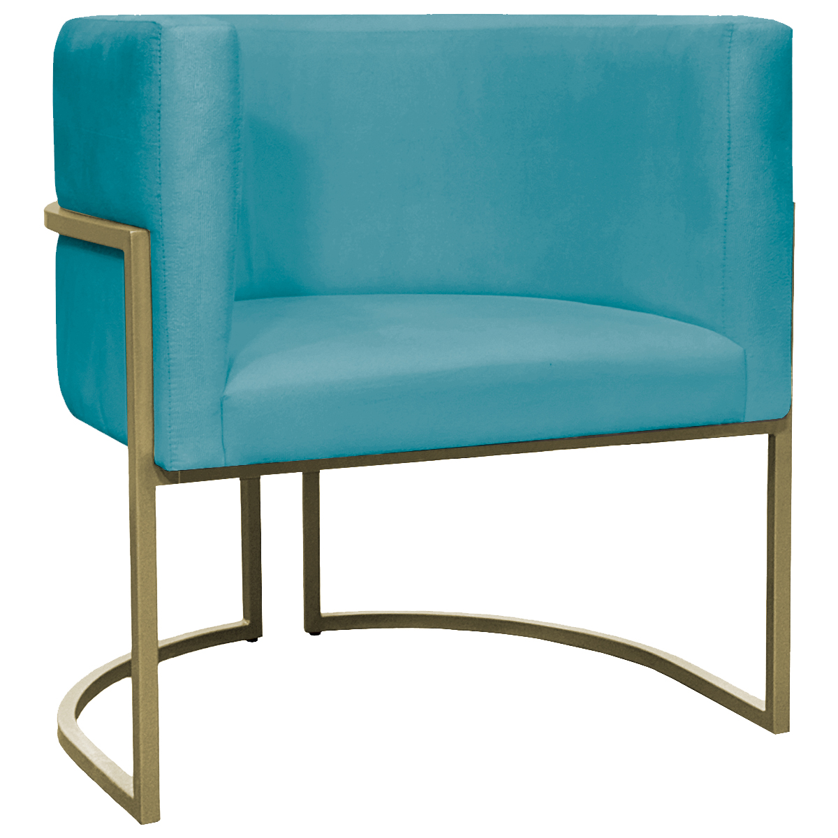Poltrona Decorativa Luna Para Sala de Estar Escritório Recepção Suede Azul Turquesa Base de Ferro Champagne