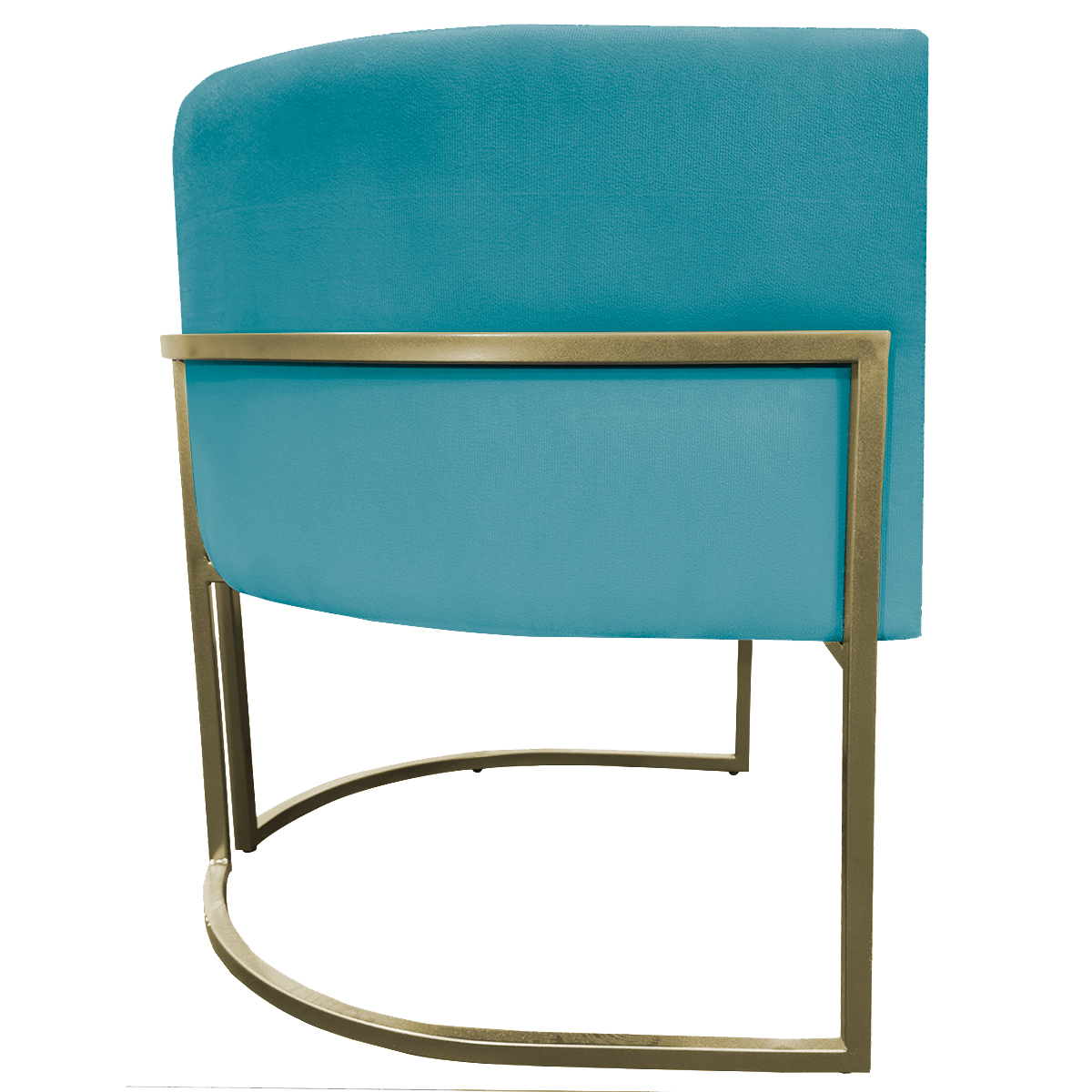 Poltrona Decorativa Luna Para Sala de Estar Escritório Recepção Suede Azul Turquesa Base de Ferro Champagne