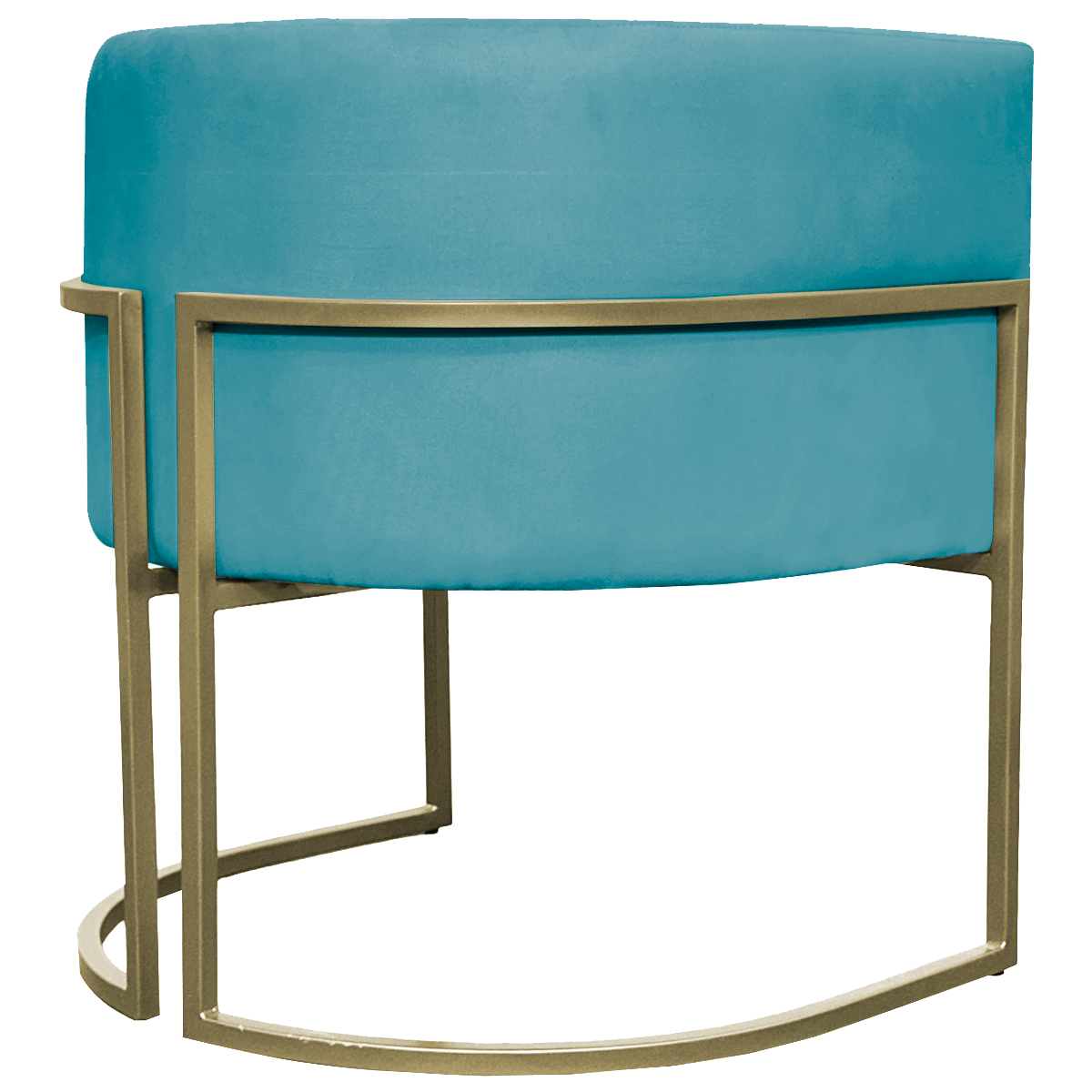 Poltrona Decorativa Luna Para Sala de Estar Escritório Recepção Suede Azul Turquesa Base de Ferro Champagne