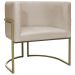 Poltrona Decorativa Luna Para Sala de Estar Escritório Recepção Suede Bege Base de Ferro Champagne