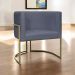 Poltrona Decorativa Luna Para Sala de Estar Escritório Recepção Suede Cinza Base de Ferro Champagne