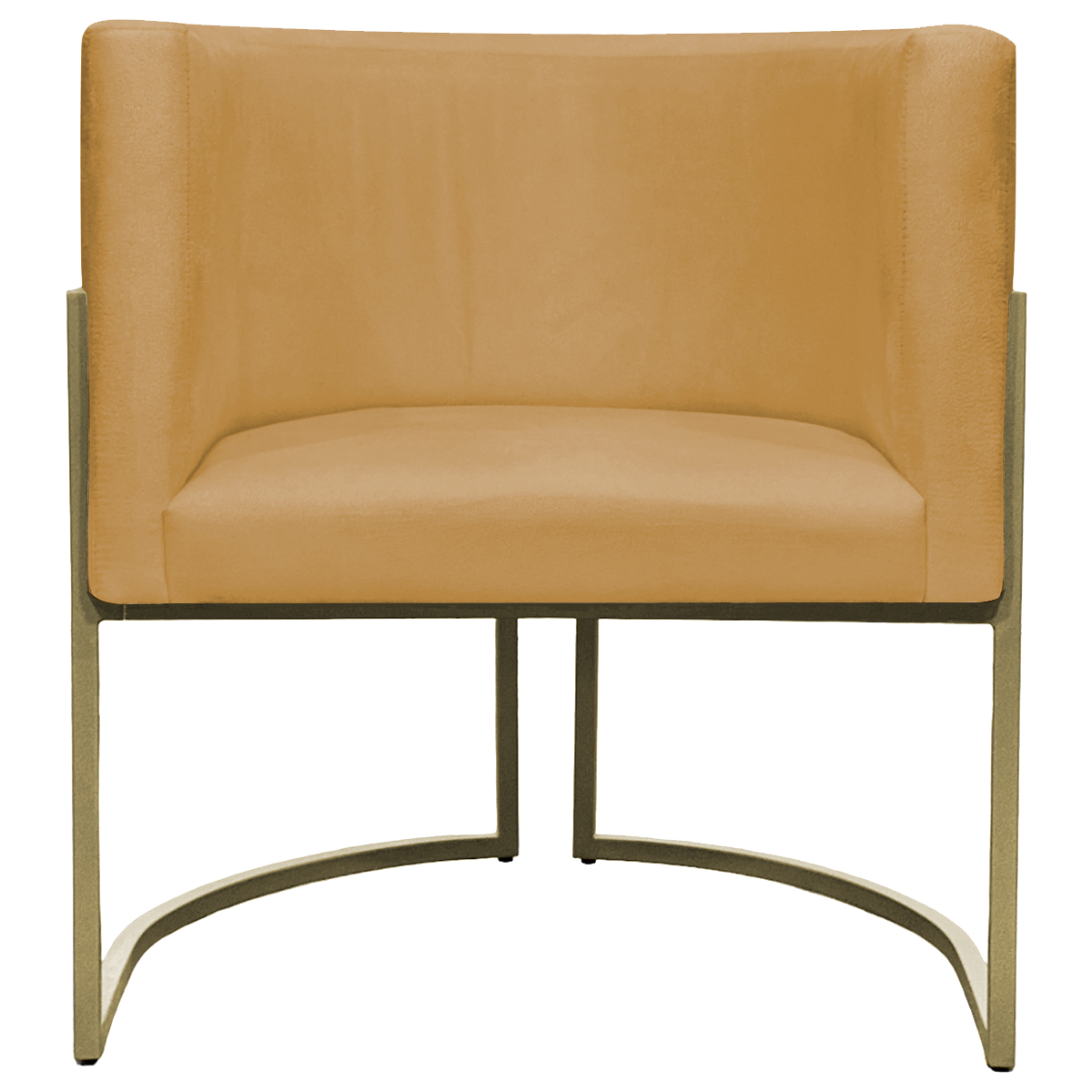 Poltrona Decorativa Luna Para Sala de Estar Escritório Recepção Suede Mostarda Base de Ferro Champagne