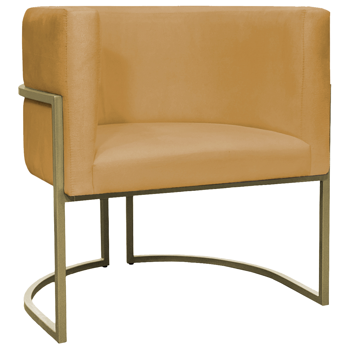 Poltrona Decorativa Luna Para Sala de Estar Escritório Recepção Suede Mostarda Base de Ferro Champagne