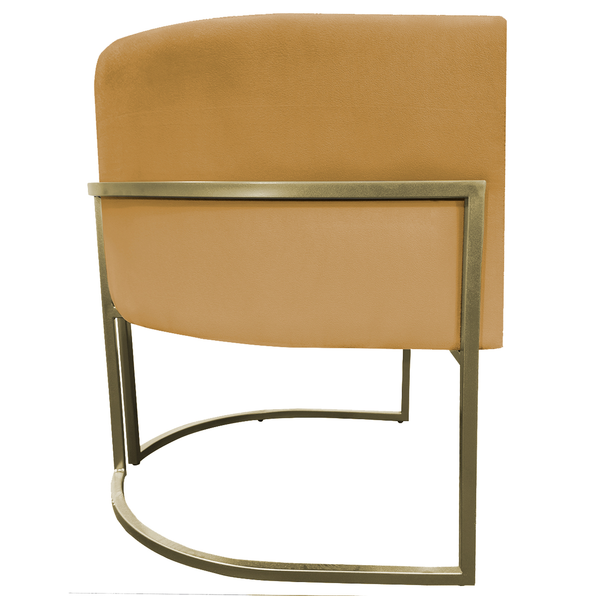 Poltrona Decorativa Luna Para Sala de Estar Escritório Recepção Suede Mostarda Base de Ferro Champagne