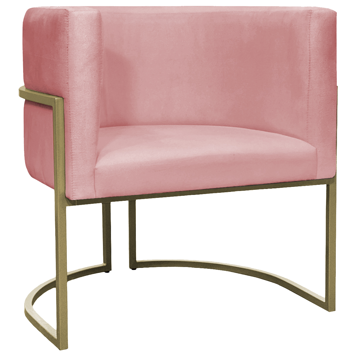 Poltrona Decorativa Luna Para Sala de Estar Escritório Recepção Suede Rose Base de Ferro Champagne