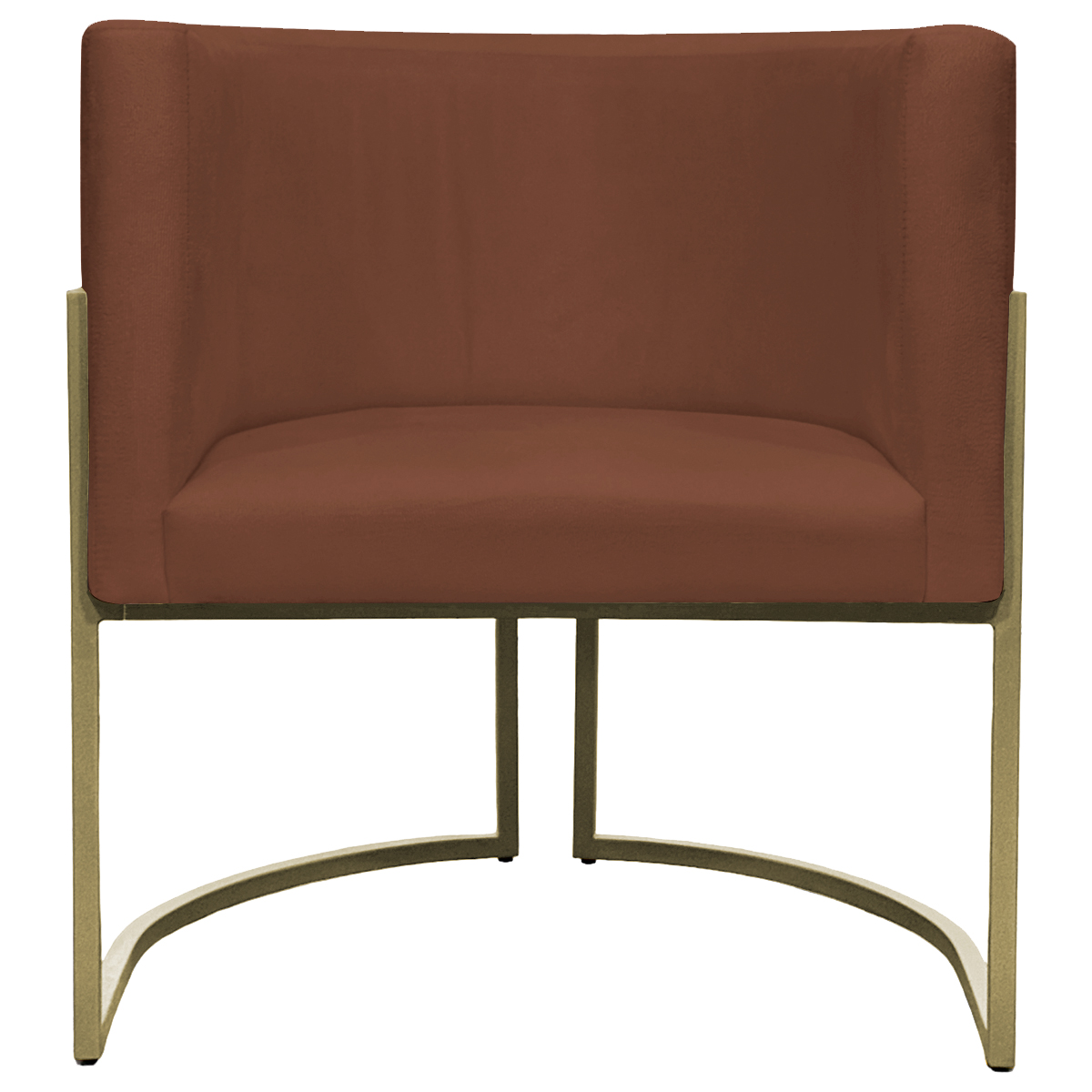 Poltrona Decorativa Luna Para Sala de Estar Escritório Recepção Suede Terracota Base de Ferro Champagne
