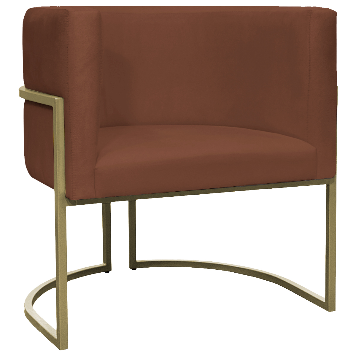 Poltrona Decorativa Luna Para Sala de Estar Escritório Recepção Suede Terracota Base de Ferro Champagne