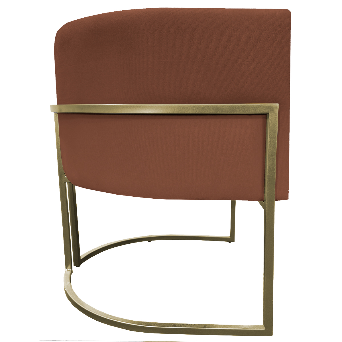 Poltrona Decorativa Luna Para Sala de Estar Escritório Recepção Suede Terracota Base de Ferro Champagne