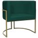 Poltrona Decorativa Luna Para Sala de Estar Escritório Recepção Suede Verde Base de Ferro Champagne