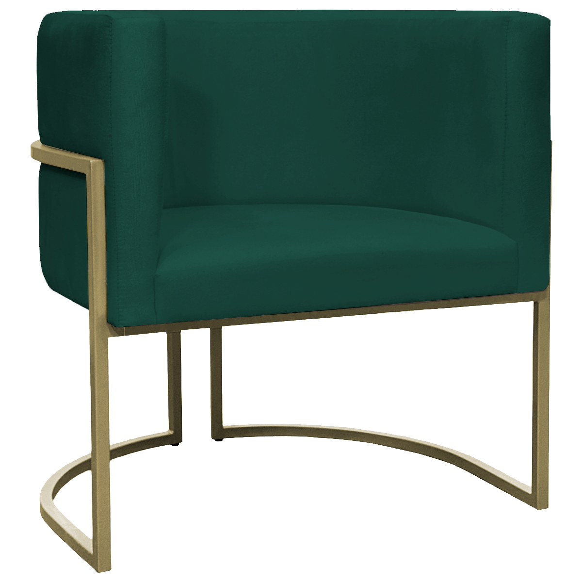 Poltrona Decorativa Luna Para Sala de Estar Escritório Recepção Suede Verde Base de Ferro Champagne