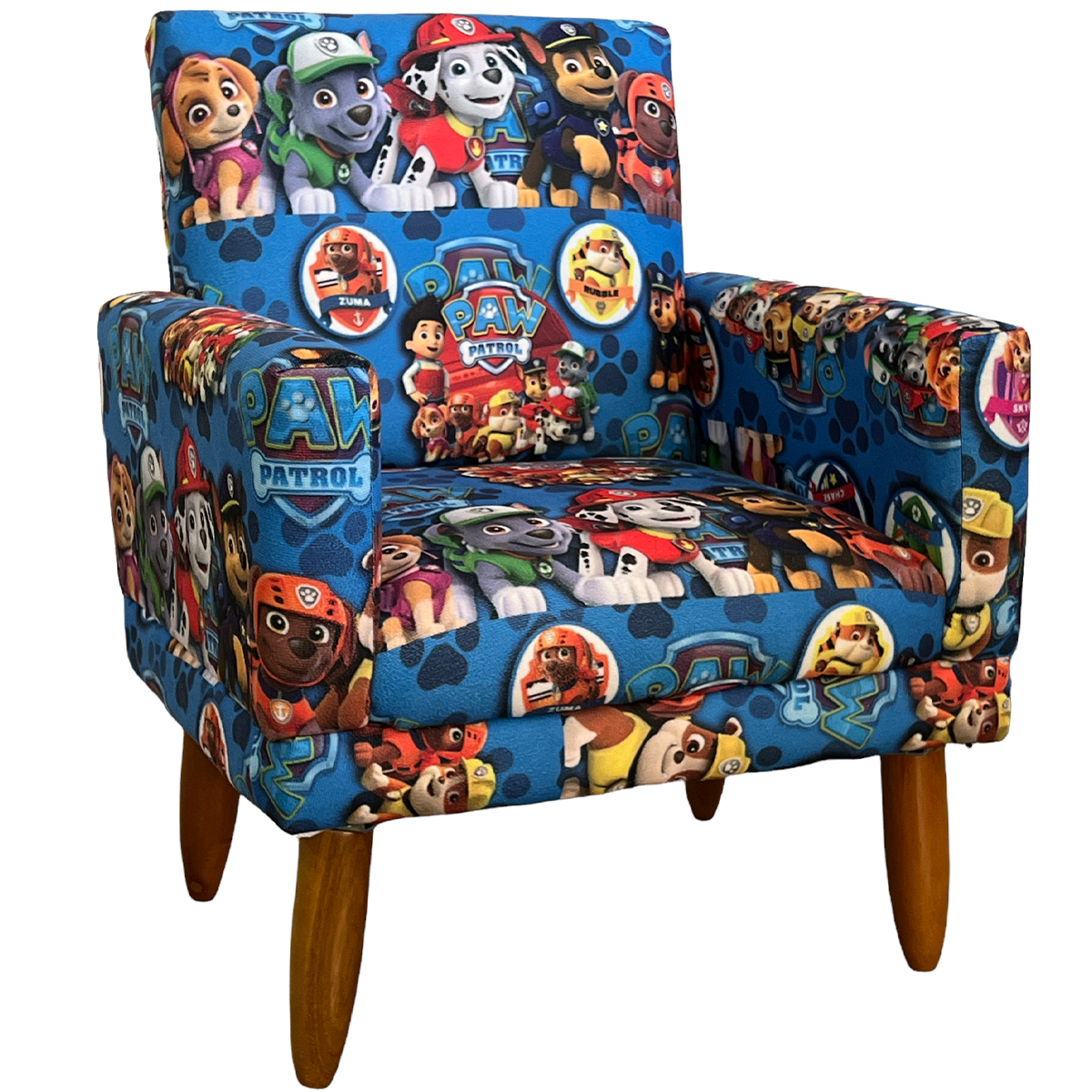 Poltrona Decorativa Nina Infantil Para Quarto Infantil Suede Estampa Cachorros Pé Castanho