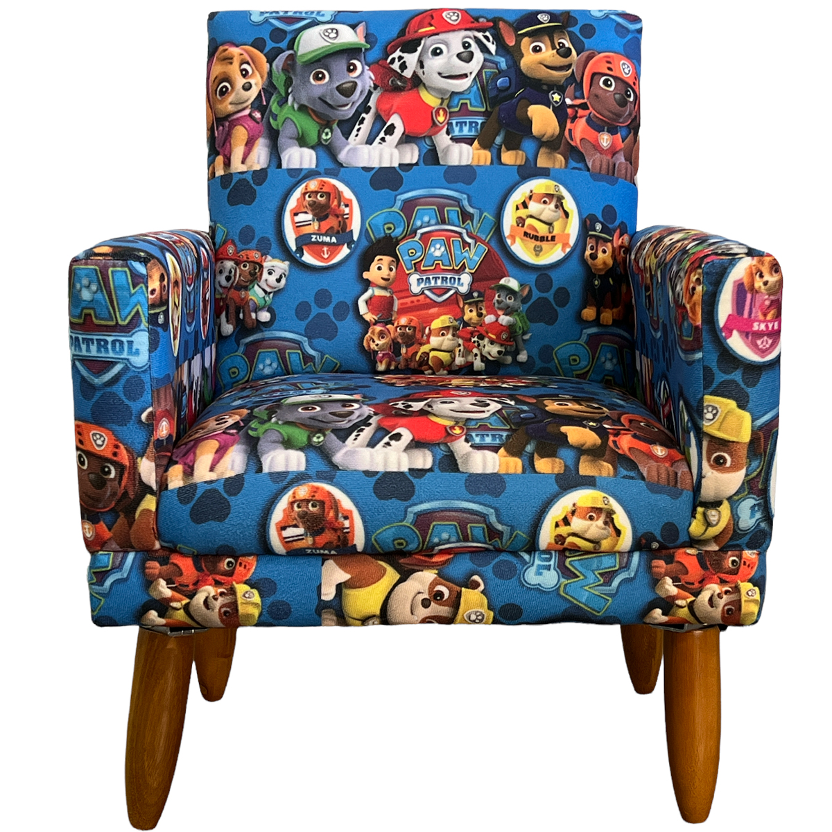 Poltrona Decorativa Nina Infantil Para Quarto Infantil Suede Estampa Cachorros Pé Castanho