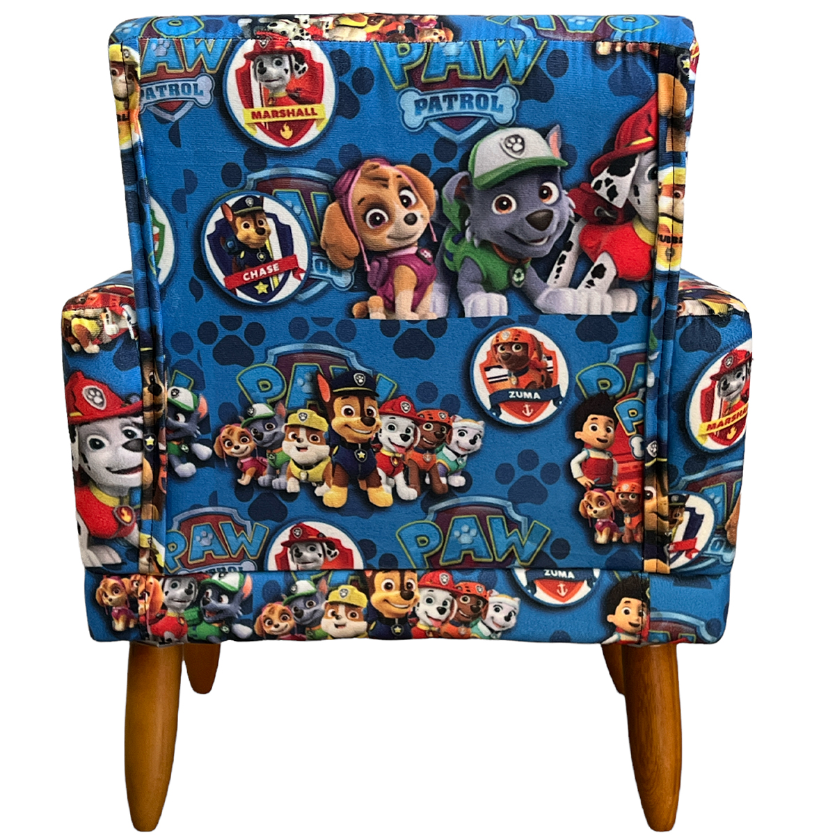 Poltrona Decorativa Nina Infantil Para Quarto Infantil Suede Estampa Cachorros Pé Castanho