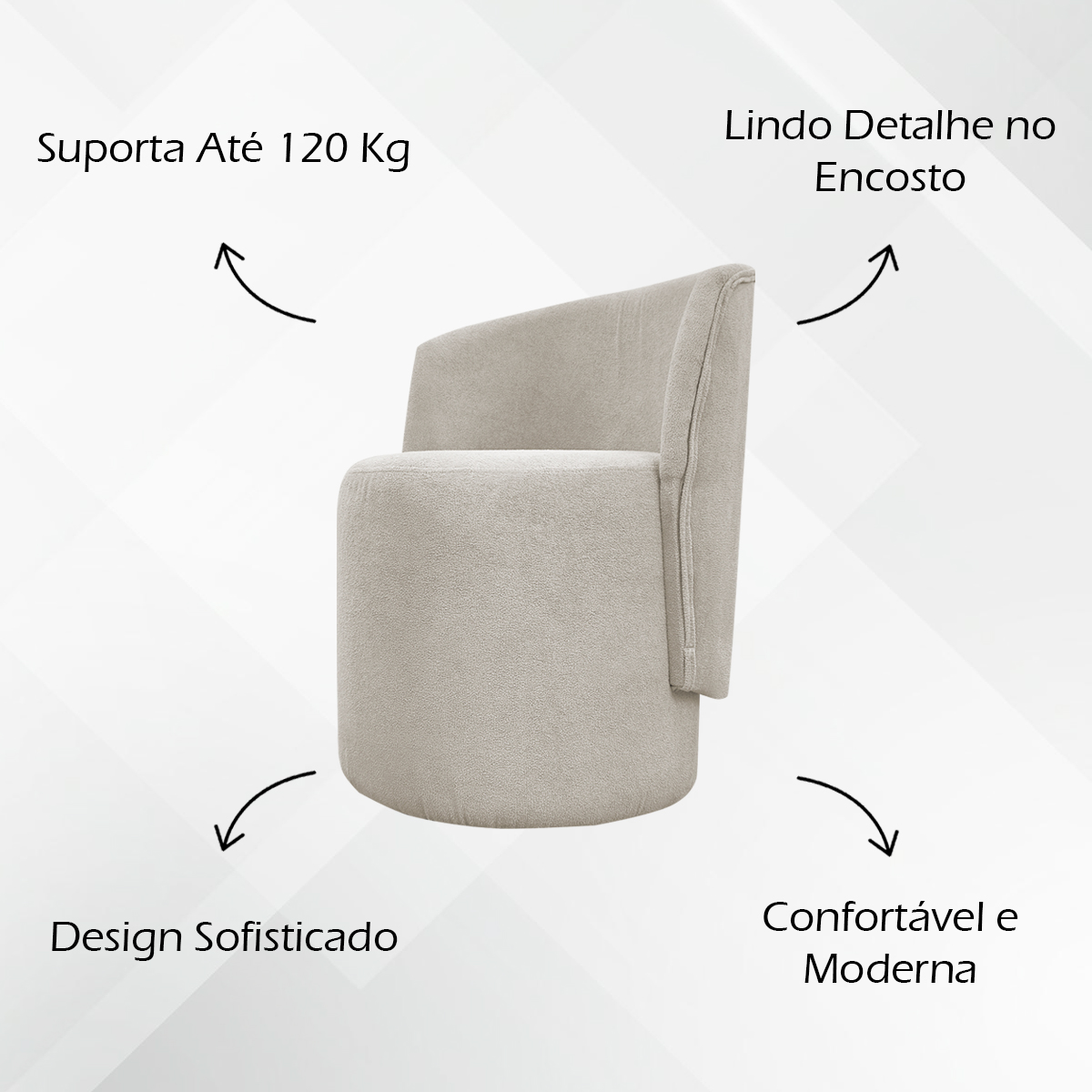 Poltrona Decorativa Orgânica Para Sala Recepção Aura Boucle Luxo Premium Bege