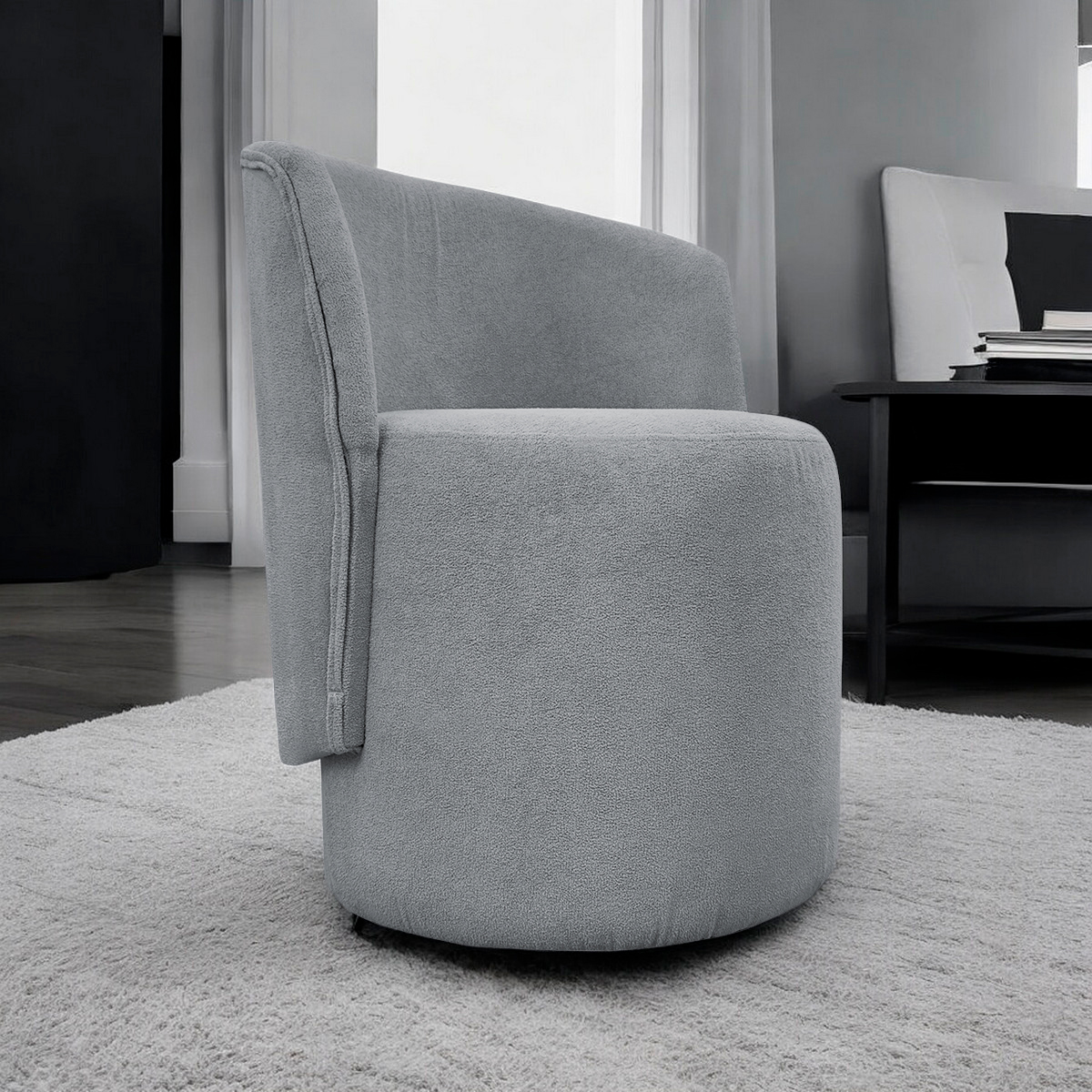 Poltrona Decorativa Orgânica Para Sala Recepção Aura Boucle Luxo Premium Cinza