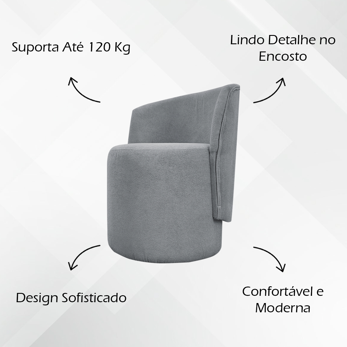 Poltrona Decorativa Orgânica Para Sala Recepção Aura Boucle Luxo Premium Cinza