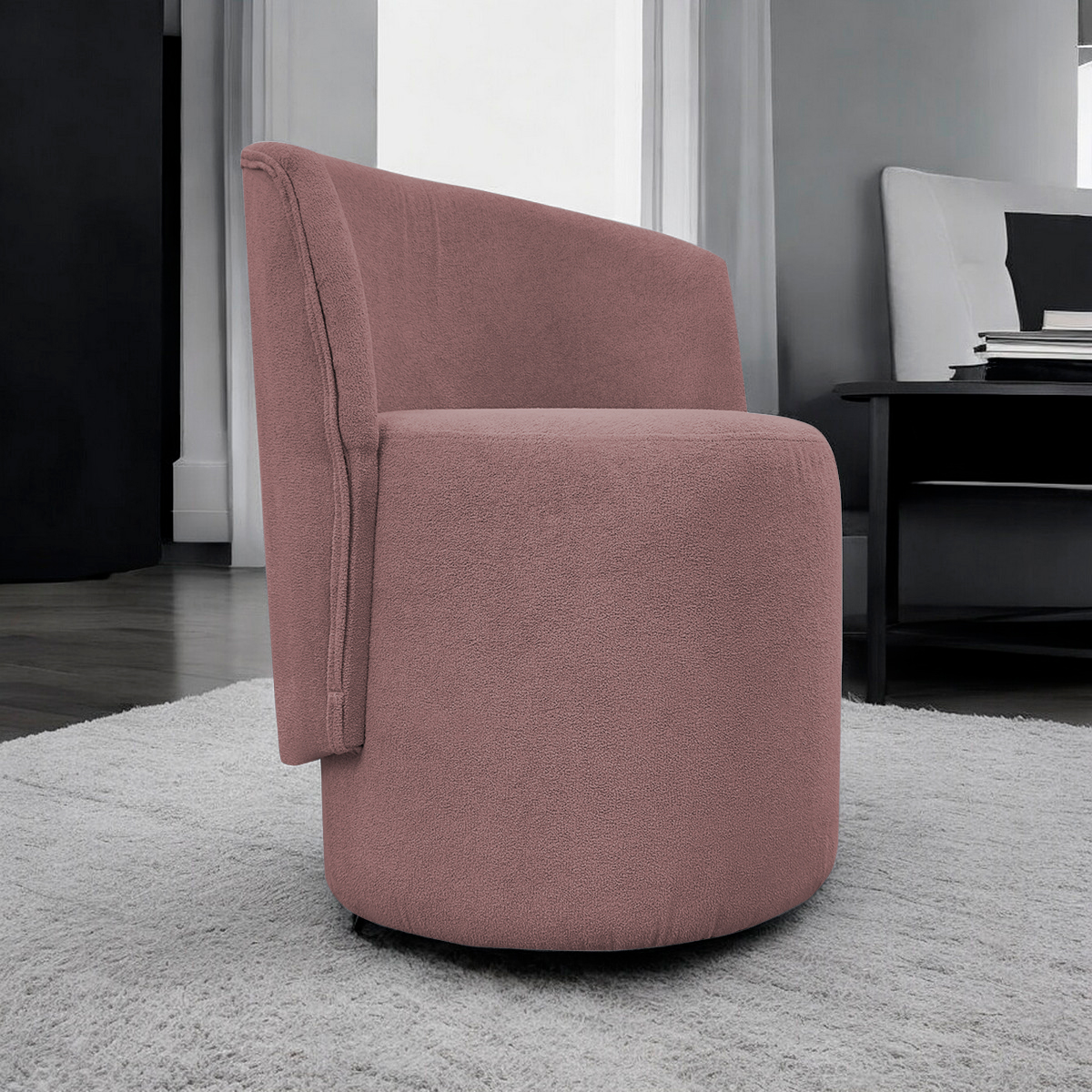 Poltrona Decorativa Orgânica Para Sala Recepção Aura Boucle Luxo Premium Rosê