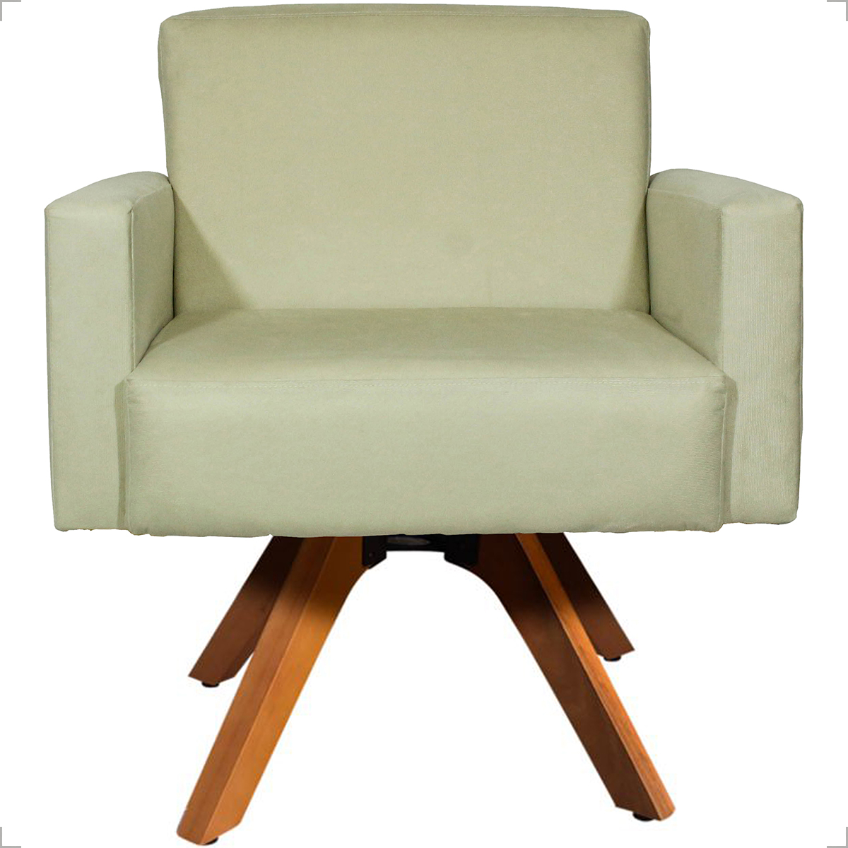 Poltrona Decorativa Para Sala Hope Base Giratória Suede Bege Pé Castanho