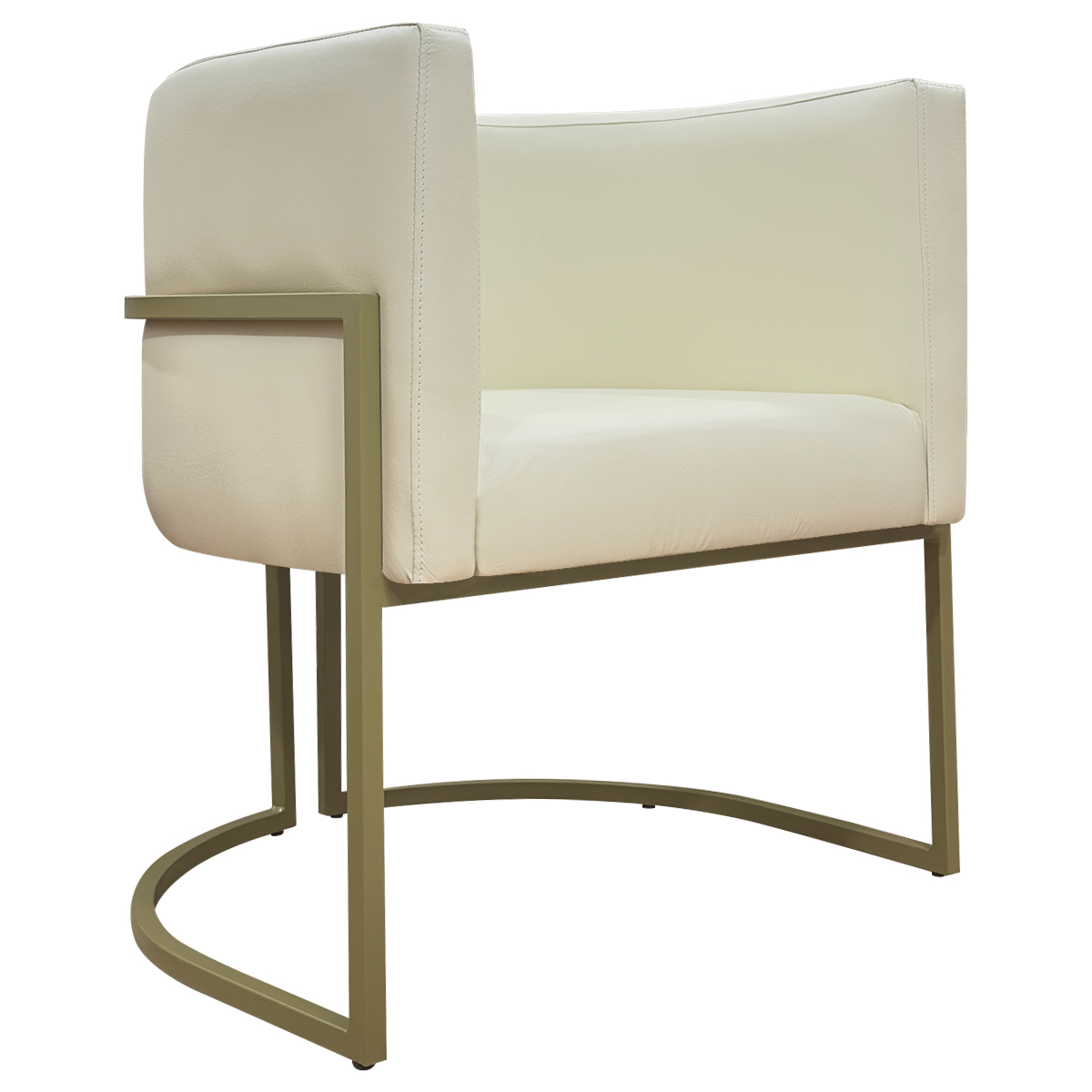 Poltrona Decorativa Para Sala Luna Reforçada Escritório Consultório Recepção Corino Bege Base de Ferro Champagne