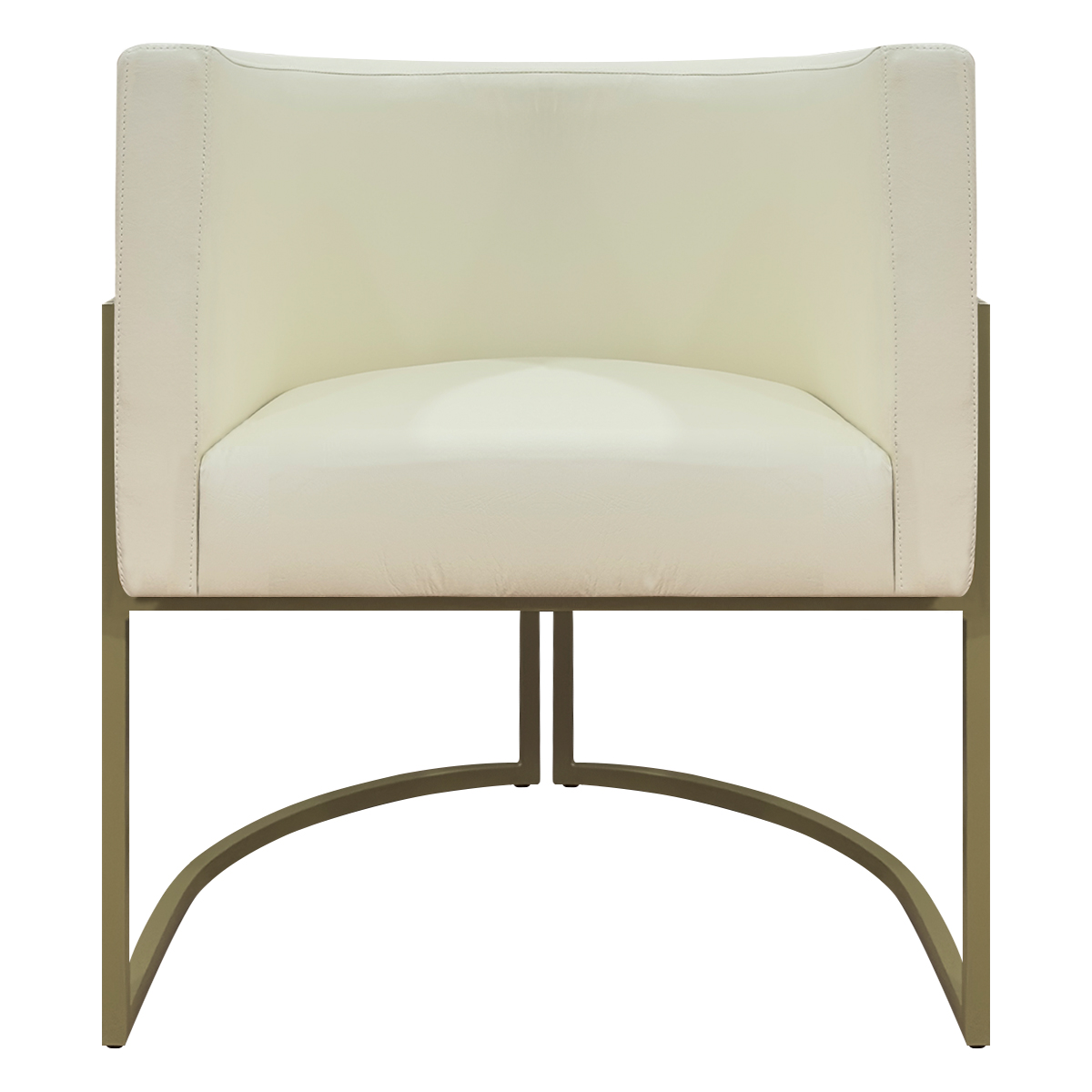 Poltrona Decorativa Para Sala Luna Reforçada Escritório Consultório Recepção Corino Bege Base de Ferro Champagne