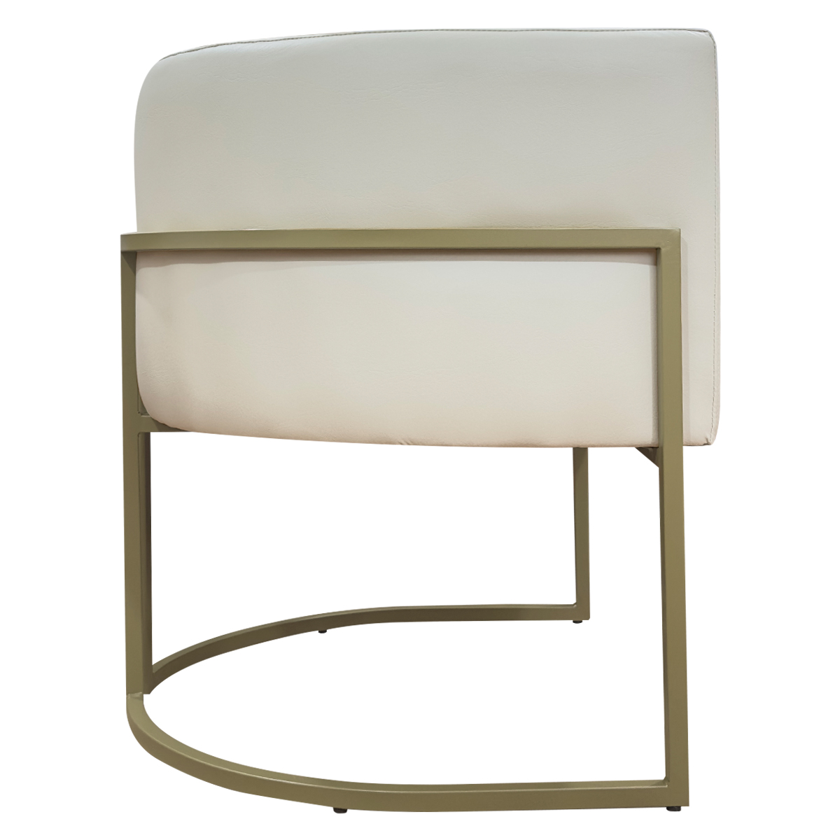 Poltrona Decorativa Para Sala Luna Reforçada Escritório Consultório Recepção Corino Bege Base de Ferro Champagne