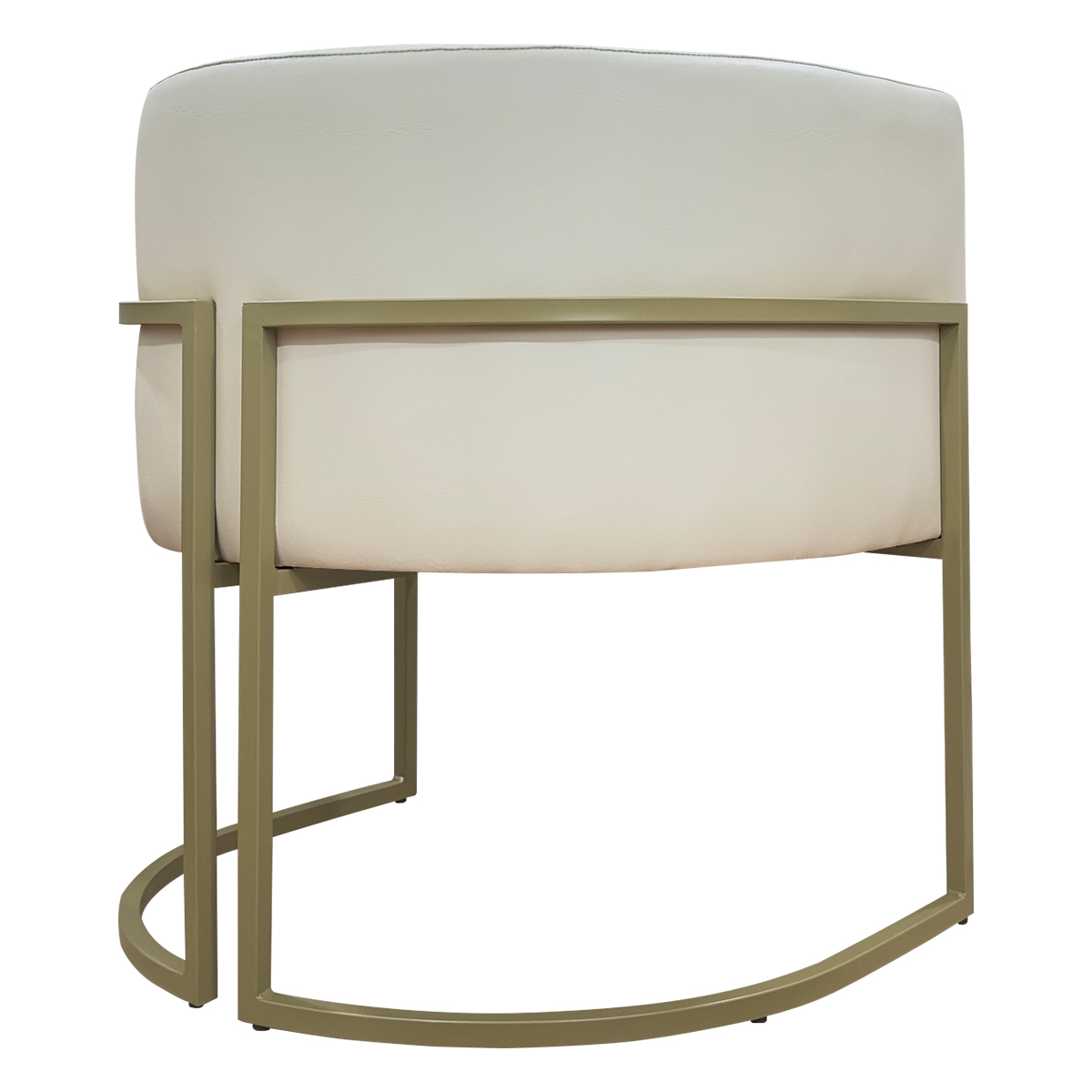Poltrona Decorativa Para Sala Luna Reforçada Escritório Consultório Recepção Corino Bege Base de Ferro Champagne