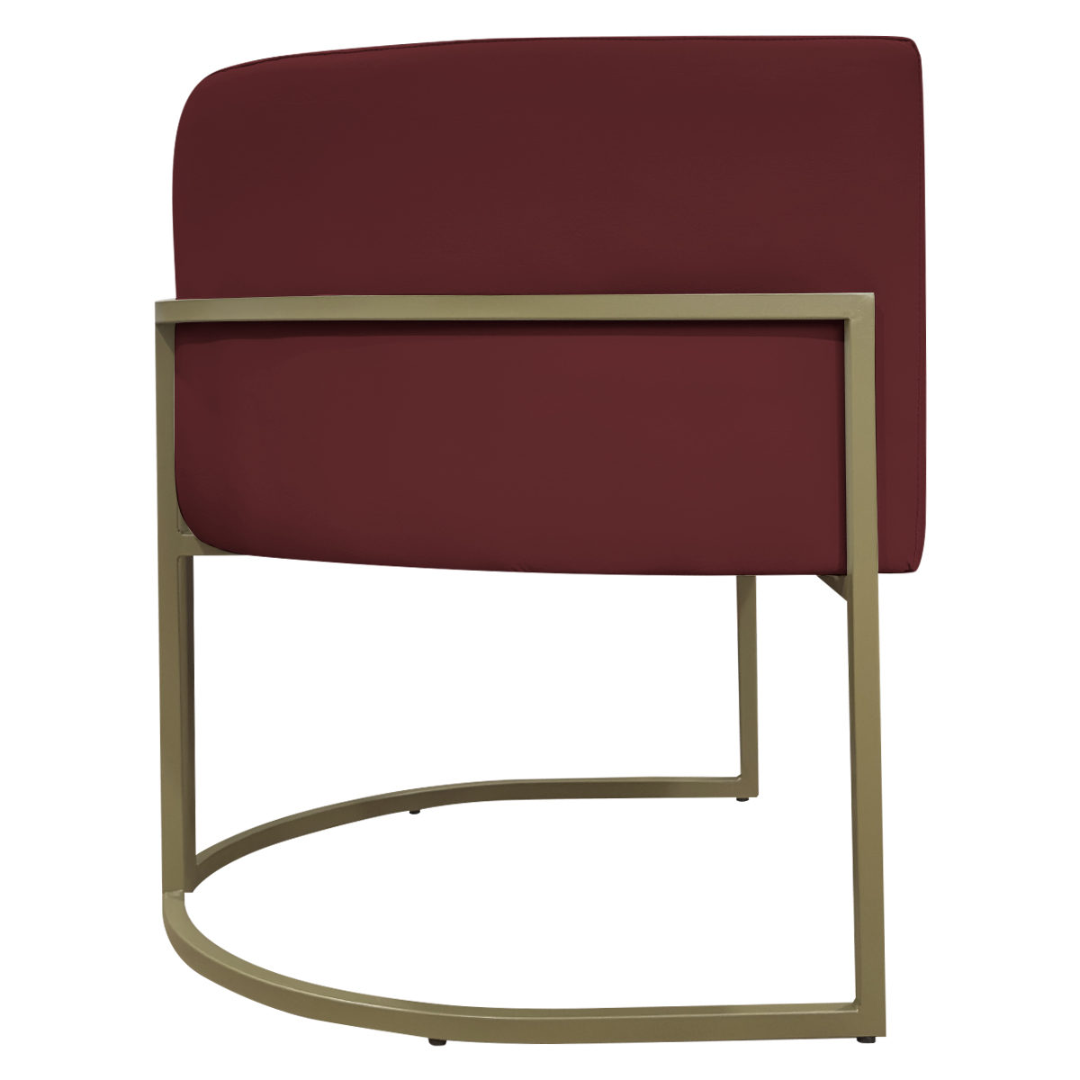 Poltrona Decorativa Para Sala Luna Reforçada Escritório Consultório Recepção Corino Bordô Base de Ferro Champagne