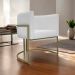 Poltrona Decorativa Para Sala Luna Reforçada Escritório Consultório Recepção Corino Branco Base de Ferro Champagne
