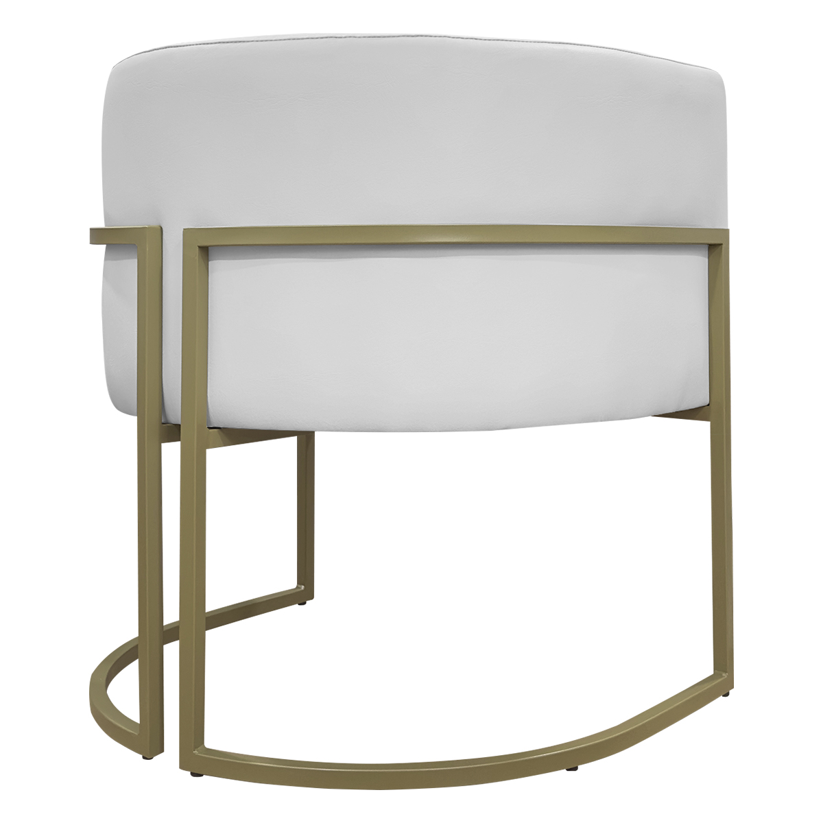 Poltrona Decorativa Para Sala Luna Reforçada Escritório Consultório Recepção Corino Branco Base de Ferro Champagne