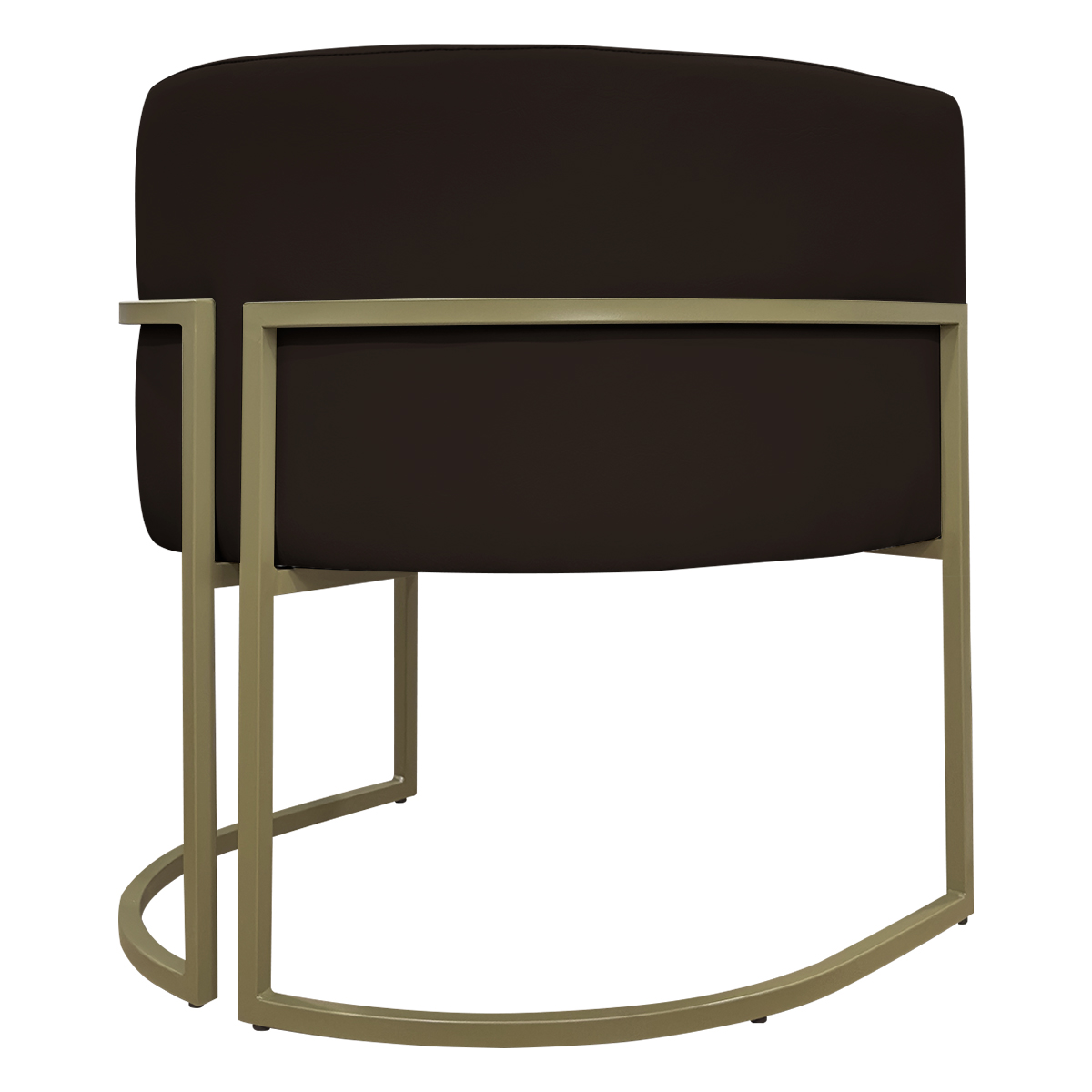 Poltrona Decorativa Para Sala Luna Reforçada Escritório Consultório Recepção Corino Marrom Base de Ferro Champagne