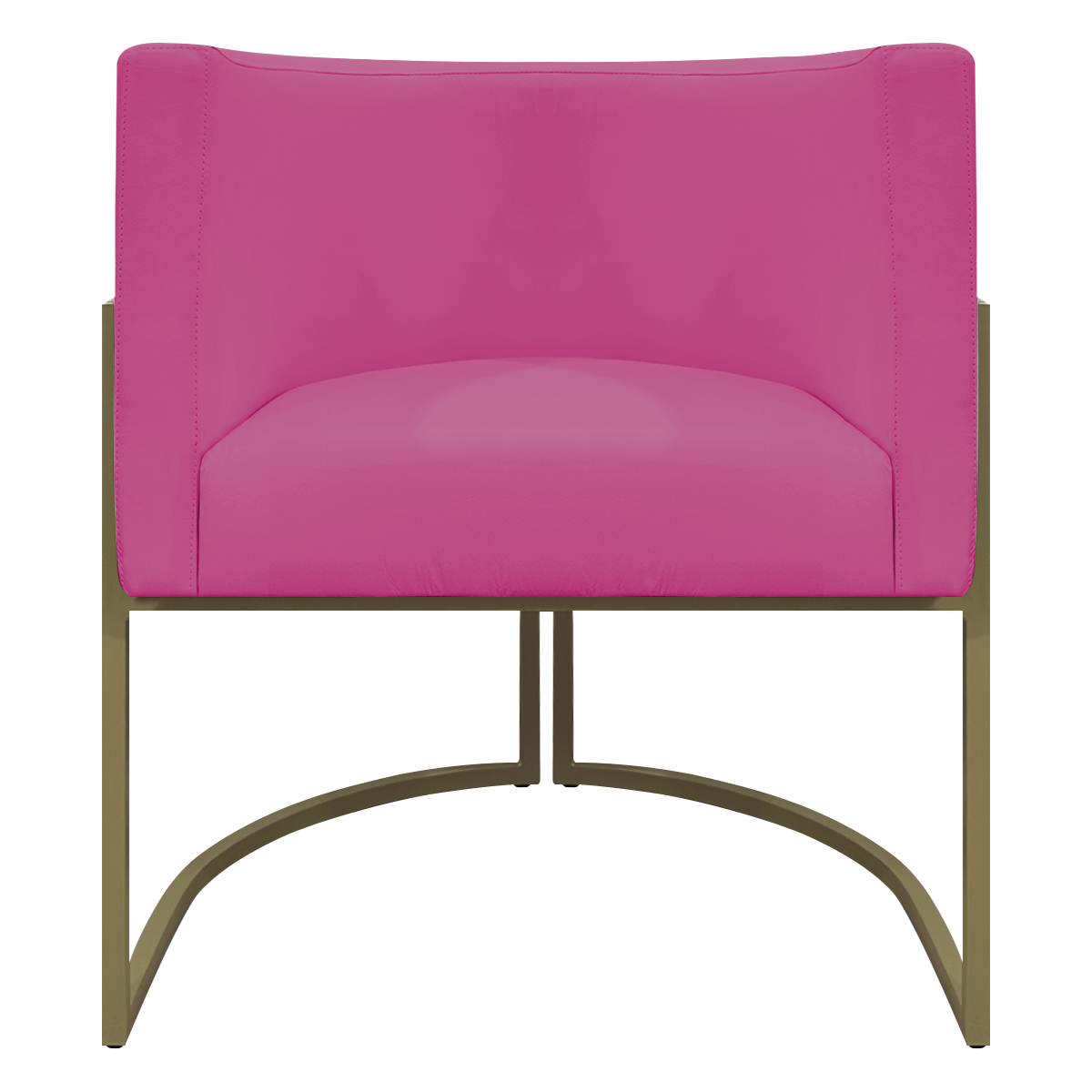 Poltrona Decorativa Para Sala Luna Reforçada Escritório Consultório Recepção Corino Pink Base de Ferro Champagne