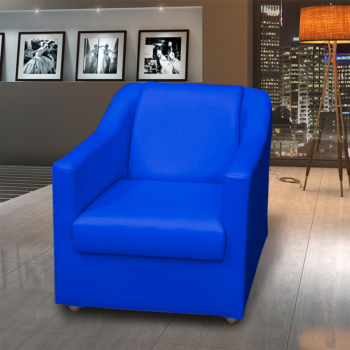 Poltrona Decorativa Para Sala Manicure Consultório Recepção Mila Corino Azul Royal Pés De Plástico Cromado