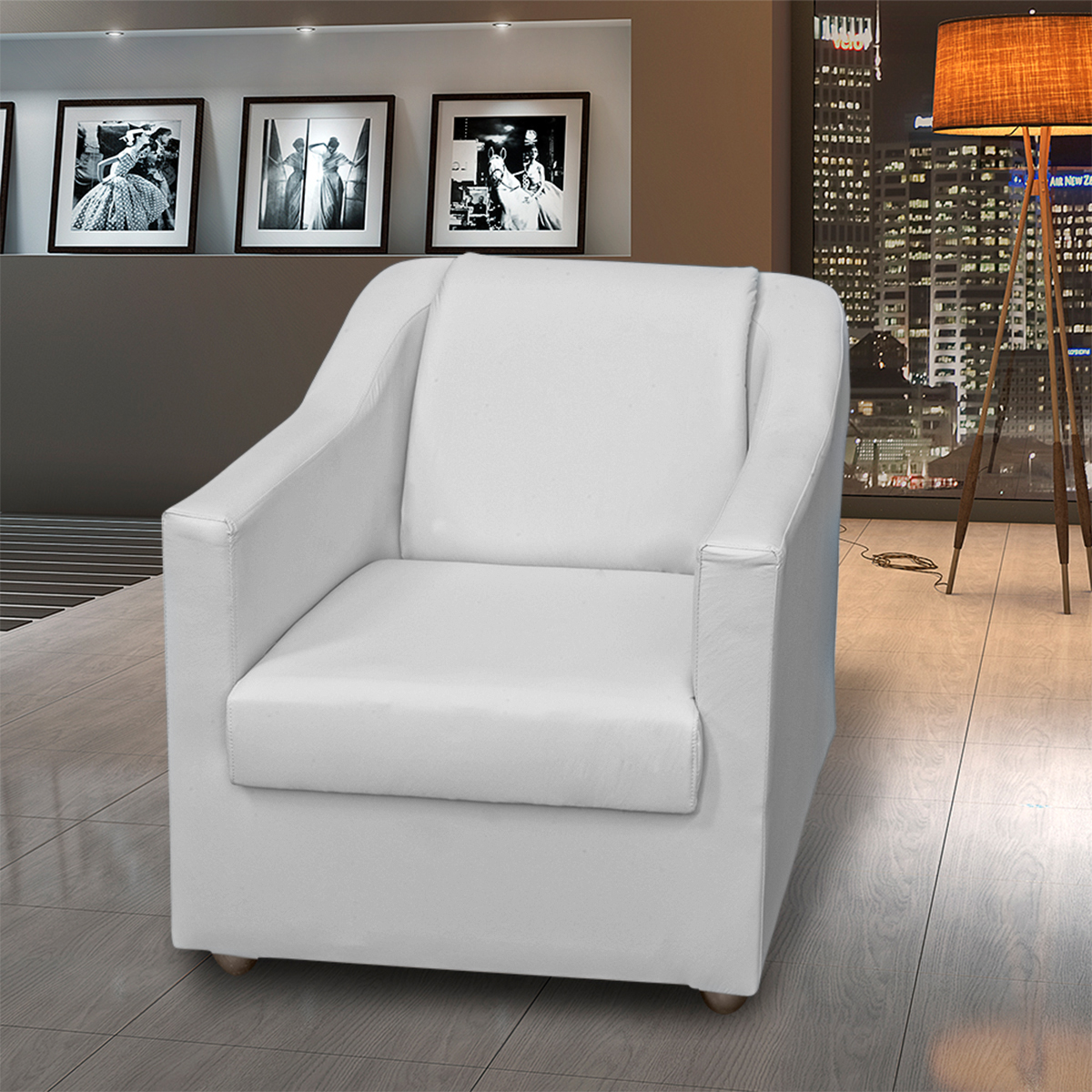 Poltrona Decorativa Para Sala Manicure Consultório Recepção Mila Corino Branco Pés De Plástico Cromado