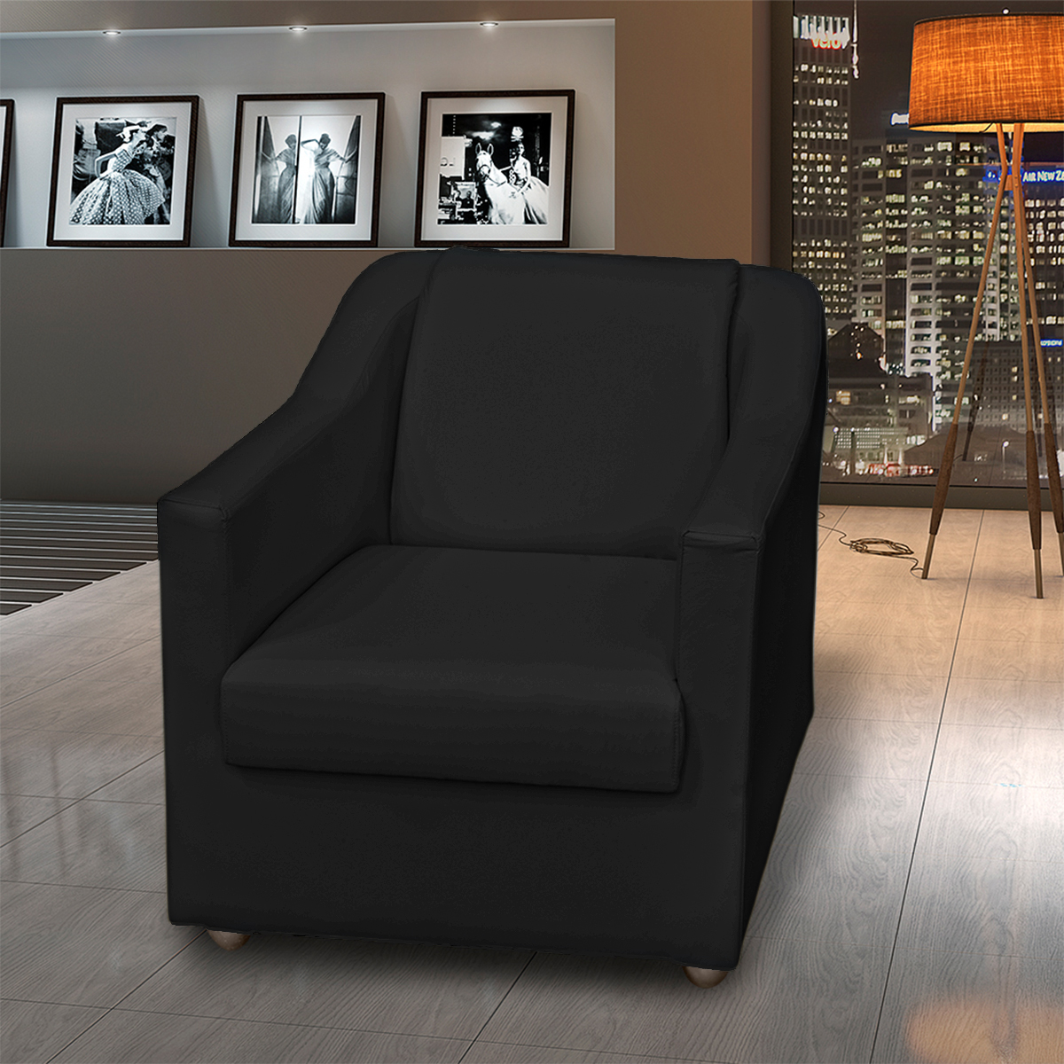 Poltrona Decorativa Para Sala Manicure Consultório Recepção Mila Corino Preto Pés De Plástico Cromado