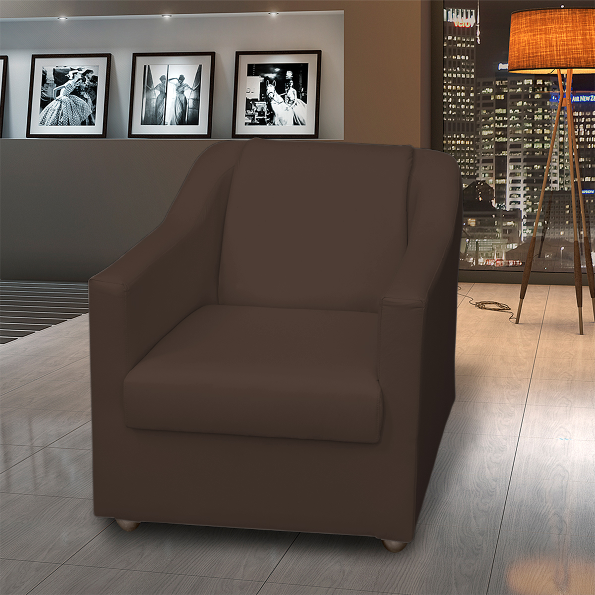 Poltrona Decorativa Para Sala Manicure Consultório Recepção Mila Marrom Bege Pés De Plástico Cromado