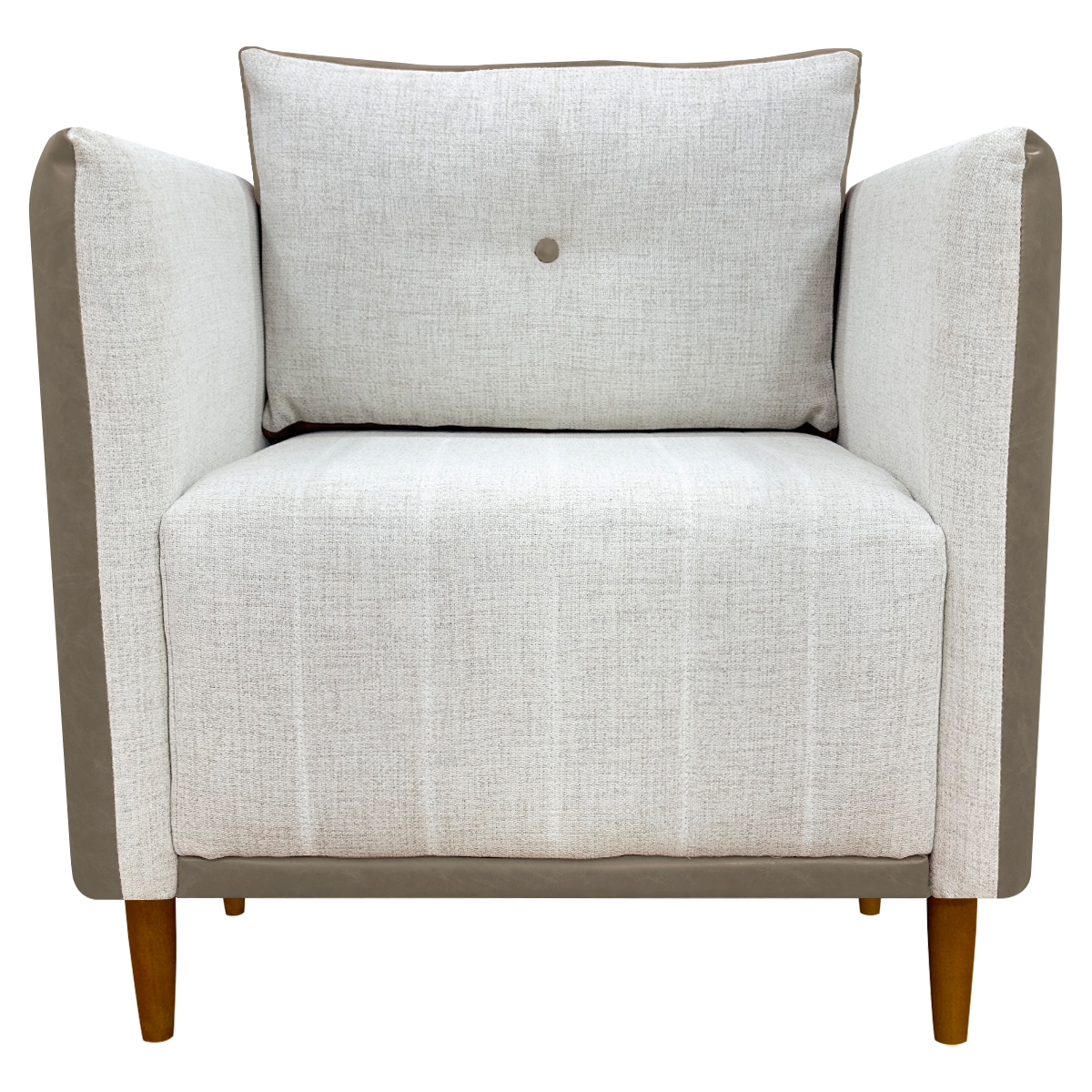 Poltrona Decorativa Para Sala Recepção Consultório Aviv Corino Caramelo e Linho Bege