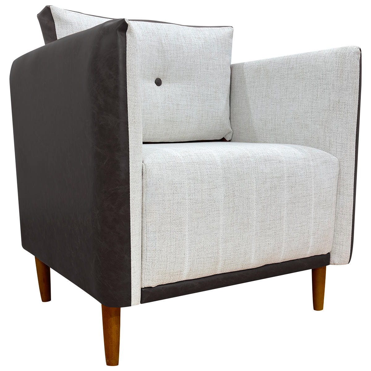 Poltrona Decorativa Para Sala Recepção Consultório Aviv Corino Marrom e Linho Bege