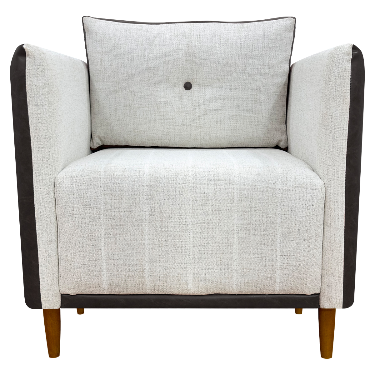 Poltrona Decorativa Para Sala Recepção Consultório Aviv Corino Marrom e Linho Bege
