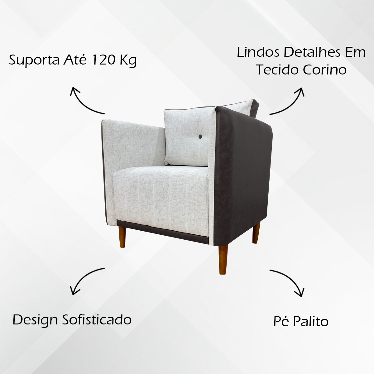 Poltrona Decorativa Para Sala Recepção Consultório Aviv Corino Marrom e Linho Bege
